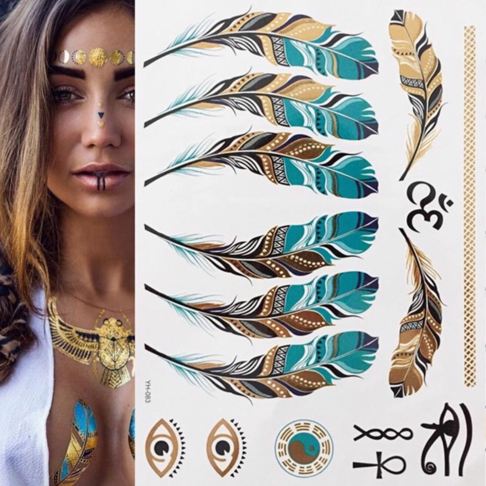 4 Sheets Boho Festival Temporary Metallic Flash Tattoos - Picture 13 of 16